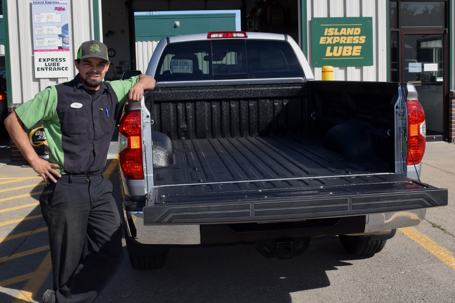 Freshly applied vortex spray-on pickup truck bed liner.